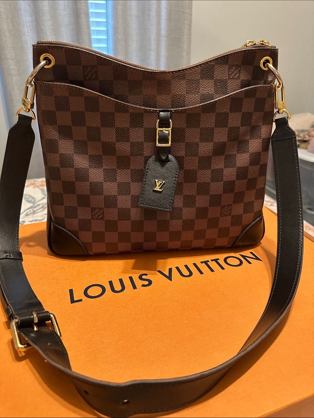 Louis Vuitton Brown Damier Ebene Shoulder Bag with Black Trim